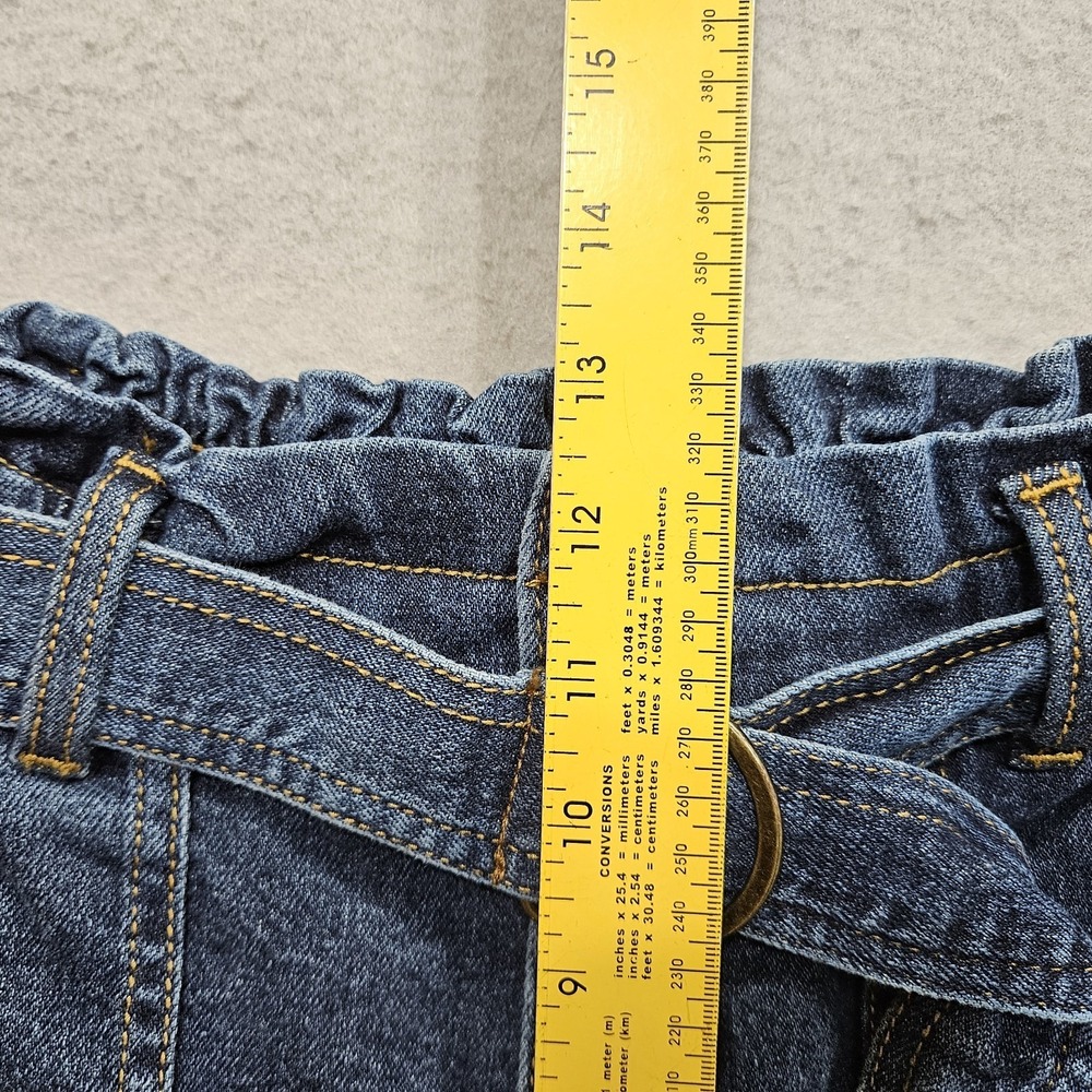 Time & Tru High Waist Paper Bag Jeans Womens 6 Blue Dark Wash w/ Belt Crop Capri - Picture 8 of 11